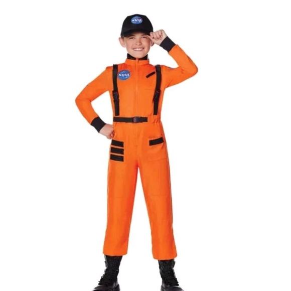 Spirit Halloween NASA Orange Astronaut Jumpsuit Kids Medium – EUC, No Hat - Picture 1 of 9